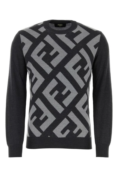 Shop Fendi Man Embroidered Wool Sweater In Multicolor