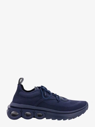 Shop Ferragamo Man Nima Knit Man Blue Sneakers