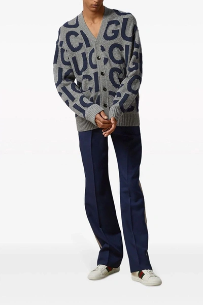 Shop Gucci Men Logo Cardigan In Gray