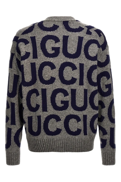 Gucci Logo-intarsia Wool Cardigan In Gray
