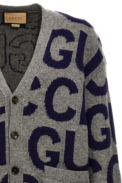 Shop Gucci Men Logo Cardigan In Gray