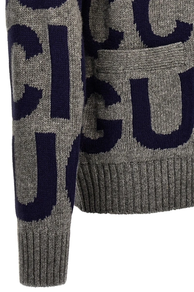 Gucci Logo-intarsia Wool Cardigan In Gray