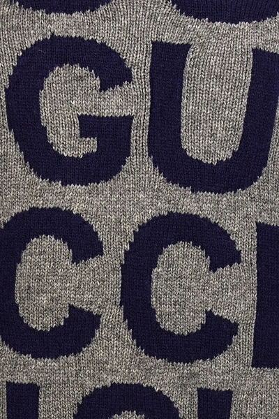 Gucci Logo-intarsia Wool Cardigan In Gray