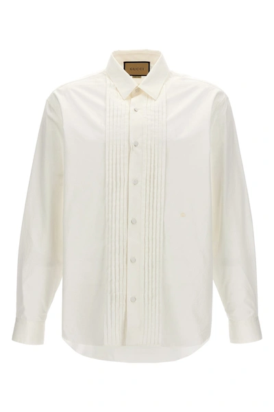 Shop Gucci Men Pleated Plastron Shirt In White