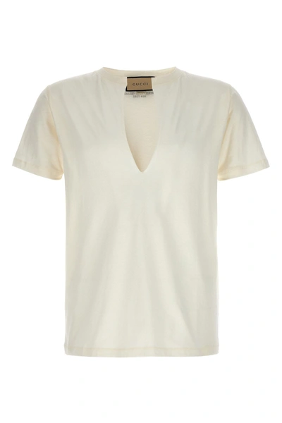 Shop Gucci Men V-neck T-shirt In White