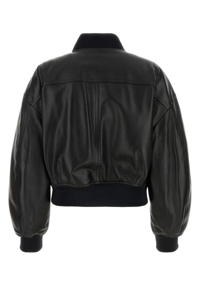 Shop Gucci Woman Black Leather Bomber Jacket