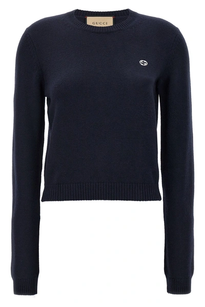 Shop Gucci Women Logo Sweater In Blue