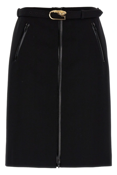 Gucci Black Wool Skirt With Removable Belt In Black
