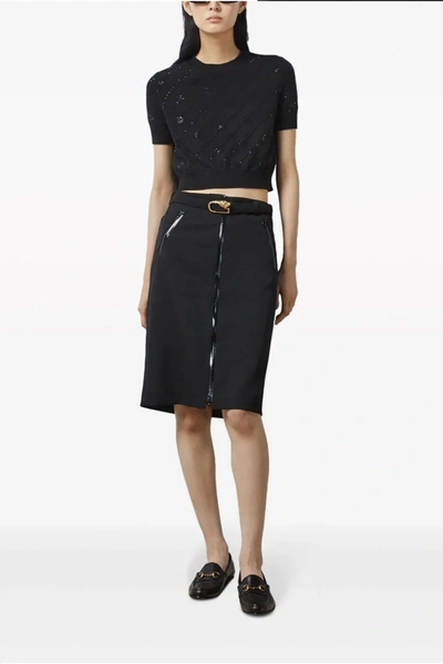 Gucci Black Wool Skirt With Removable Belt In Black