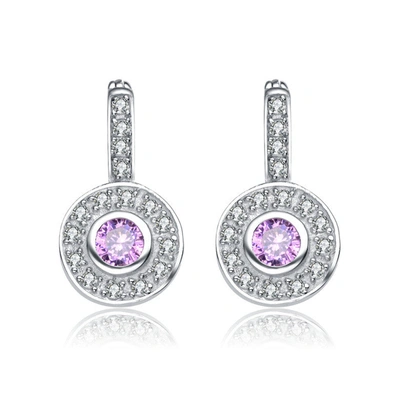 Shop Rachel Glauber White Gold Plated Round Dangle Earrings With Pink Cubic Zirconia