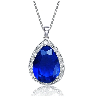 Rachel Glauber Pear-shaped Pendant With Colored Cubic Zirconia In Blue