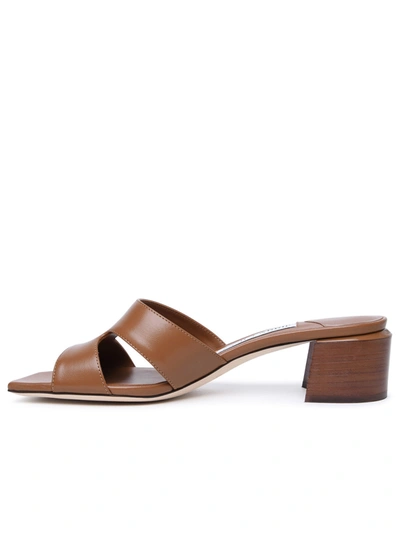 Shop Jimmy Choo Woman 'ellison Mule 45' Brown Leather Sandals