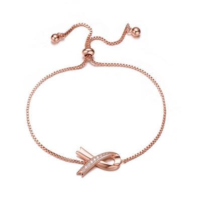 Shop Rachel Glauber Stunning Teens/young Adults 18k Rose Gold Plated Ribbon Charm Adjustable Bracelet In Multi