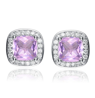 Rachel Glauber White Gold Plated Square Stud Earrings With Pink Cubic Zirconia In Pink