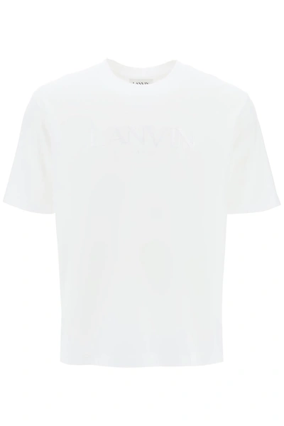 Shop Lanvin Embroidered Logo T-shirt Men In White