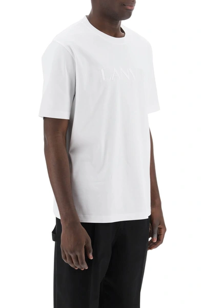 Shop Lanvin Embroidered Logo T-shirt Men In White