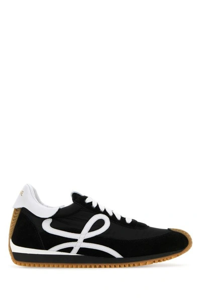 Shop Loewe Woman Black Suede And Nylon Flow Runner Sneakers