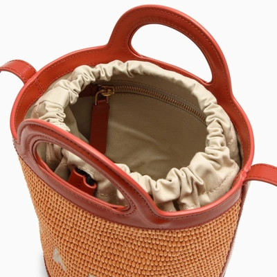 Shop Marni Tropicalia Beige Leather And Raffia Bucket Bag Women In Orange