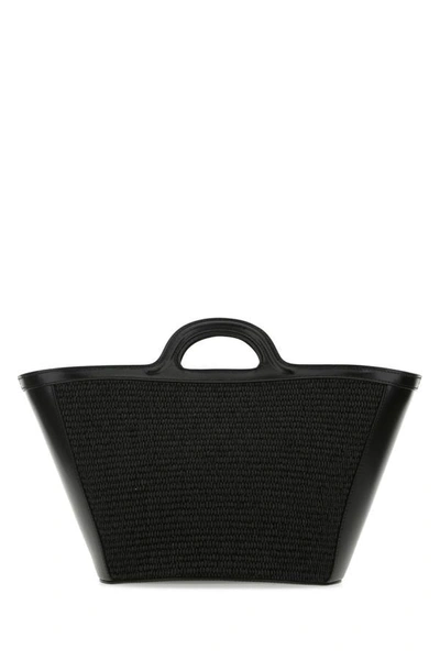 Shop Marni Woman Black Leather And Raffia Small Tropicalia Summer Handbag
