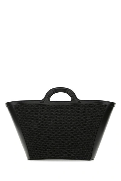 Marni Women Black Leather And Raffia Small Tropicalia Summer Handbag In Black