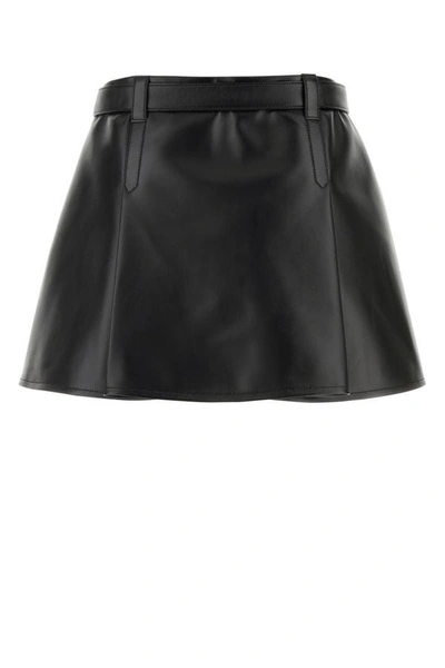 Shop Miu Miu Woman Black Nappa Leather Mini Skirt