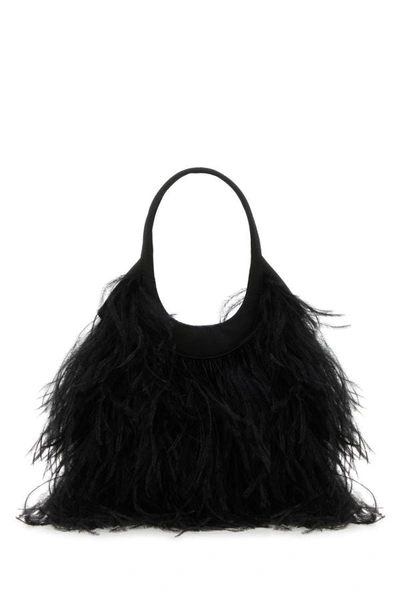 Shop Miu Miu Woman Embellished Satin Handbag In Black
