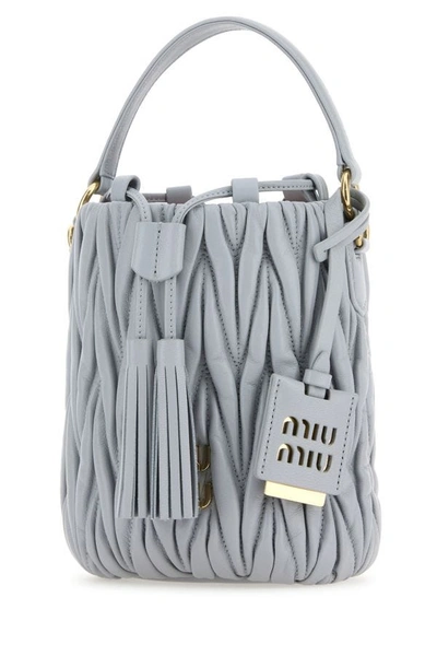 Shop Miu Miu Woman Pastel Light-blue Nappa Leather Bucket Bag In Gray