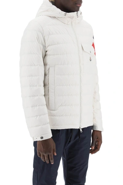 Shop Moncler Berard Down Jacket With Tricolor Intarsia Men In White
