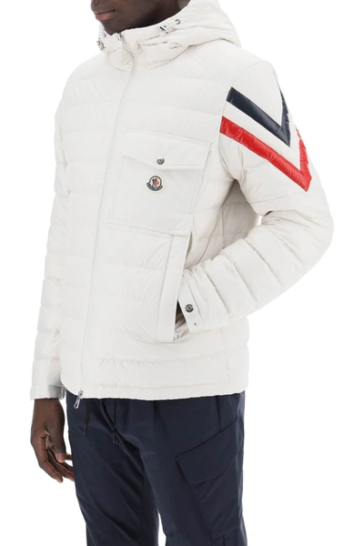 Shop Moncler Berard Down Jacket With Tricolor Intarsia Men In White