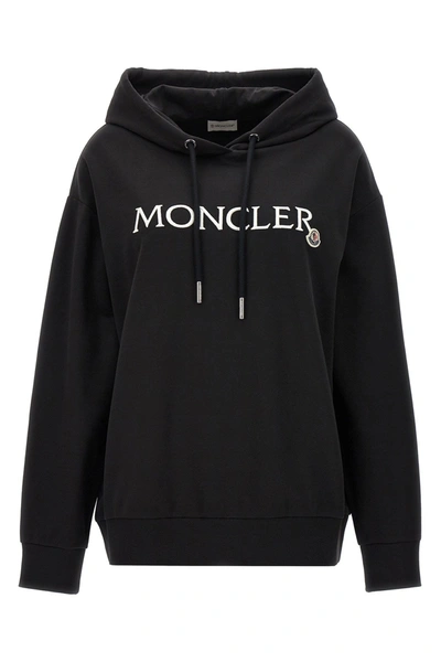Shop Moncler Women Lgoo Embroidery Hoodie In Black