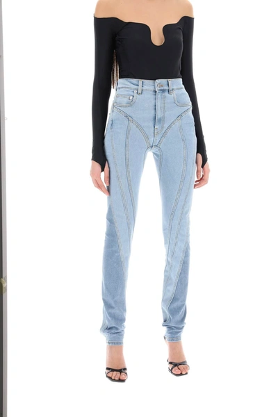 Shop Mugler Spiral Two-tone Skinny Jeans Women In Multicolor