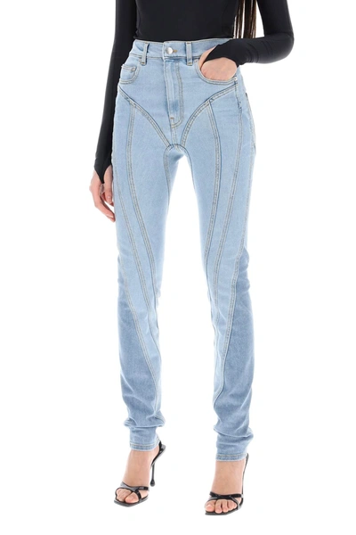 Shop Mugler Spiral Two-tone Skinny Jeans Women In Multicolor