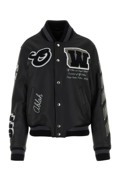 Shop Off-white Off White Woman Black Leather Bomber Jacket