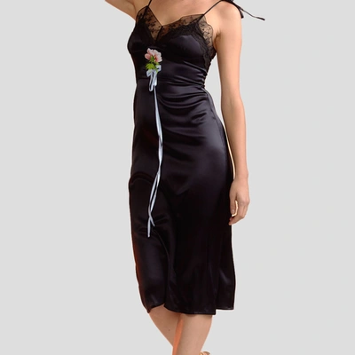 Shop Cynthia Rowley Silk Slip Dress With Lace Trim In Black