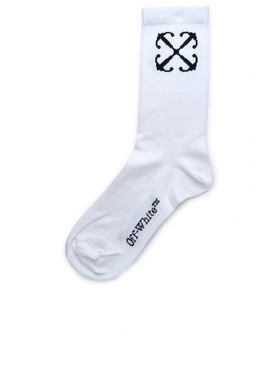 Shop Off-white 'arrow Mid' White Cotton Blend Socks Man