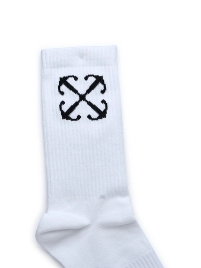 Shop Off-white 'arrow Mid' White Cotton Blend Socks Man