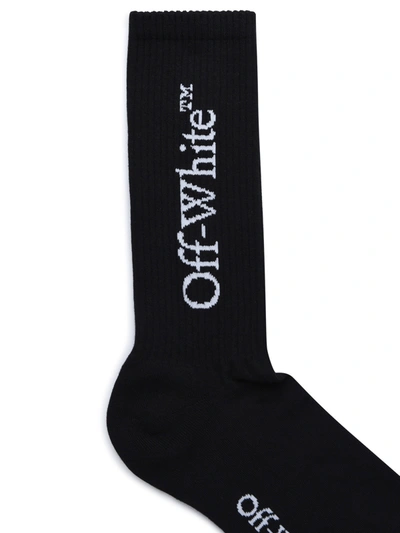 Shop Off-white 'bookish Mid' Black Cotton Blend Socks Man