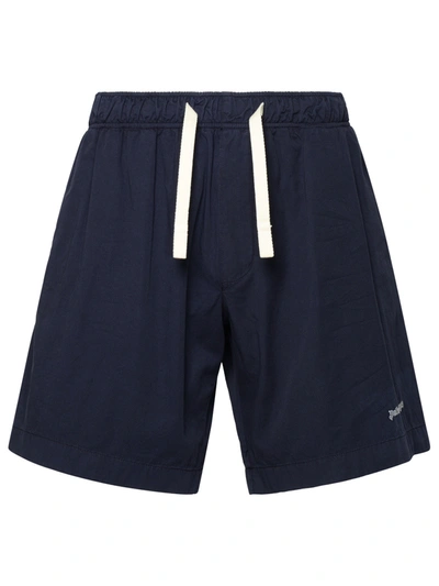 Shop Palm Angels Man  Navy Cotton Bermuda Shorts In Blue