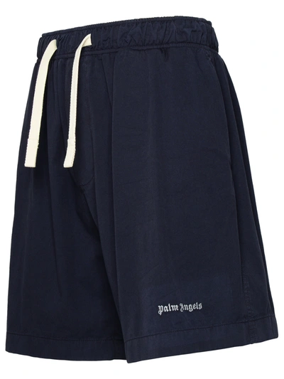 Shop Palm Angels Man  Navy Cotton Bermuda Shorts In Blue