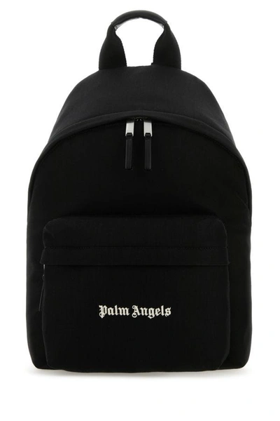 Shop Palm Angels Man Black Canvas Backpack