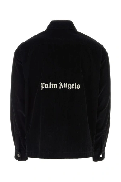Shop Palm Angels Man Black Corduroy Shirt