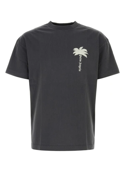 Shop Palm Angels Man Dark Grey Cotton T-shirt In Gray