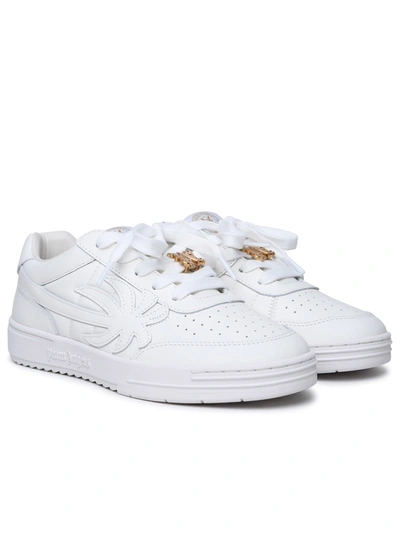 Shop Palm Angels 'palm Beach University' White Leather Sneakers Man