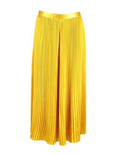 Shop Ulla Johnson Rami Pleated Midi Skirt In Yellow Gold Polyester