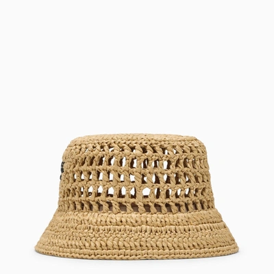 Shop Prada Beige Crochet Bucket Hat Women In Cream