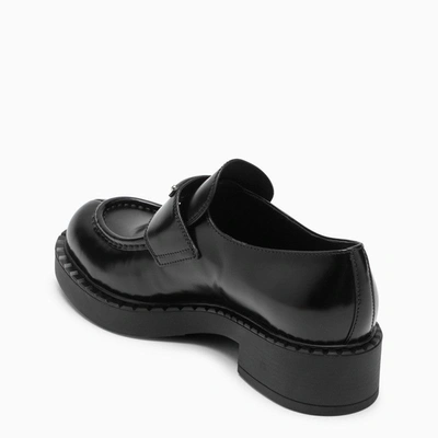 Shop Prada Chocolate Loafers In Black Brushed Leather Women