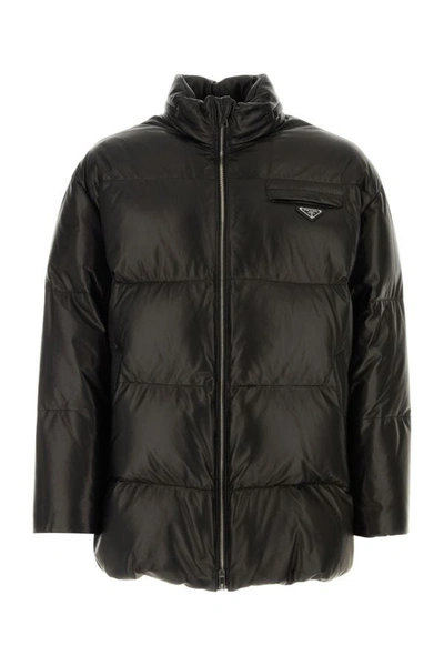 Shop Prada Man Black Nappa Leather Down Jacket