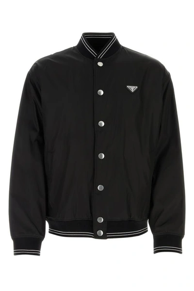 Shop Prada Man Black Re-nylon Reversible Bomber Jacket