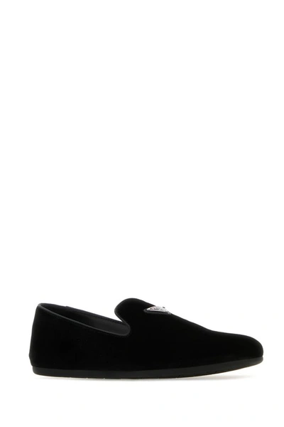 Shop Prada Man Black Velvet Loafers