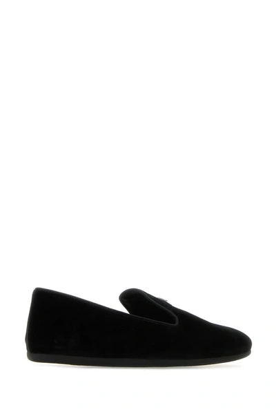 Shop Prada Man Black Velvet Loafers